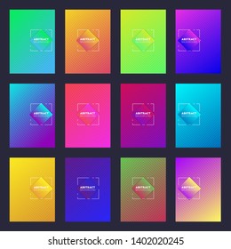 Set of twelve minimal covers design. Colorful halftone gradients. Background modern template design suitable for web page. Cool gradients. Future geometric patterns. EPS10