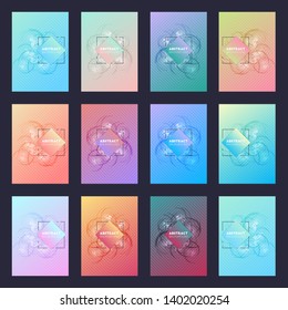 Set of twelve minimal covers design. Colorful halftone gradients. Background modern template design suitable for web page. Cool fancy gradients. Future geometric patterns. EPS10