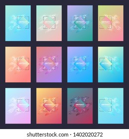 Set of twelve minimal covers design. Colorful halftone gradients. Background modern template design suitable for web page. Cool fancy gradients. Future geometric patterns. EPS10