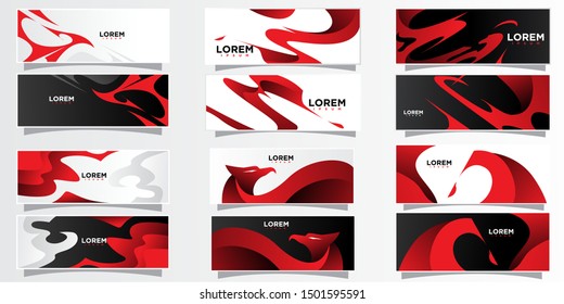 set of twelve  modern  abstract red web banner templates, vector illustration