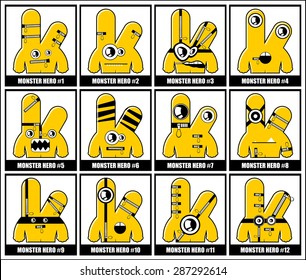 Set of twelve monsters. vector illustration