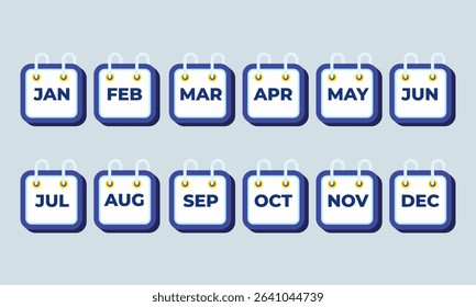 set of twelve monthly calendar icons, organized horizontally and vertically.It's ideal for annual planning, scheduling, business presentations related to time management and events throughout the year