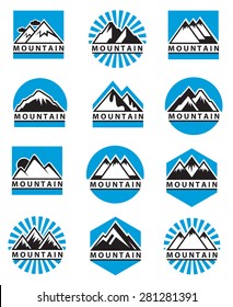 set of twelve mountain icons 