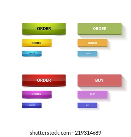 Set of twelve multi-colored buttons flat style design web 2.0. Realistic Volume Site Trends Online Business