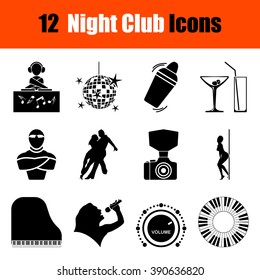 Set of twelve Night club black icons. Vector illustration.