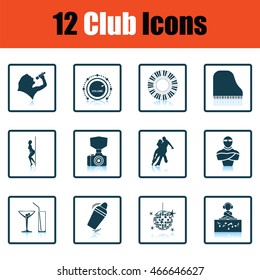 Set of twelve Night club icons. Shadow reflection design. Vector illustration.