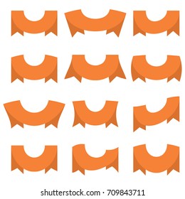 Set of twelve orange ribbons and banners for web design. Great design element isolated on white background. Vector illustration.