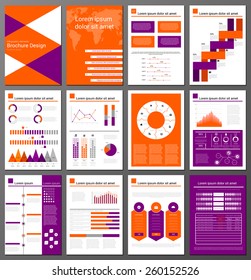 Set of twelve pages of  graphics  brochures and flyers  for business data visualization, infographics,  websites, applications, marketing, prints, presentation, workflow layout, diagrams  etc 