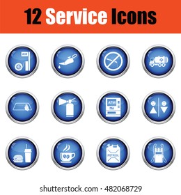 Set of twelve Petrol station icons.  Glossy button design. Vector illustration.