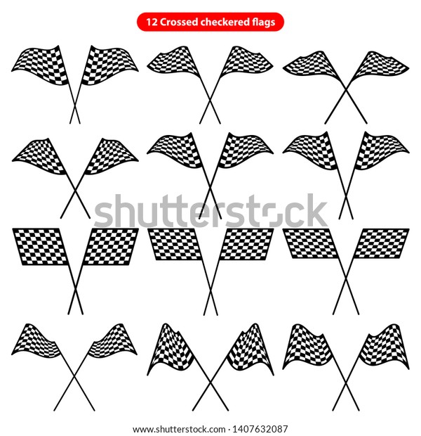 Set of twelve race flags\
logo template vector, Simple design race flag icon suitable for\
motor, car, rally sport isolated on white background. Vector\
Illustration