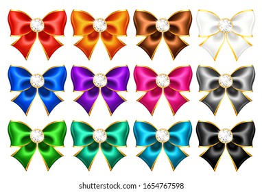 Conjunto de doce arcos vectoriales realistas con borde dorado y gemas. Los arcos festivos son perfectos para la venta o celebración banners, decoración, para la creación de tarjetas de boda o de negocios y vales