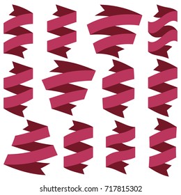 Set of twelve red ribbons and banners for web design. Great design element isolated on white background. Vector illustration.
