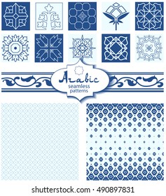Set of twelve seamless backgrounds and borders arabic theme