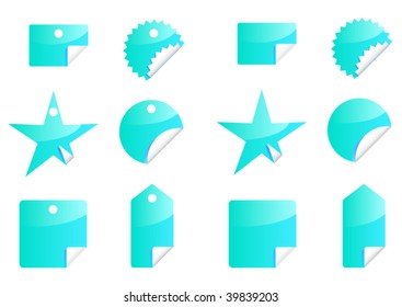 A set of twelve shiny glossy light blue peeling off stickers