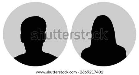 Set of twelve silhouette profile avatar defoult photo placeholder, male and female, in uniform minimalist grey tones. Ideal for graphics or anonymous user interfaces, featuring diverse hairstyles
