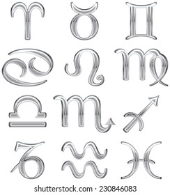 Set of twelve silver zodiac signs
