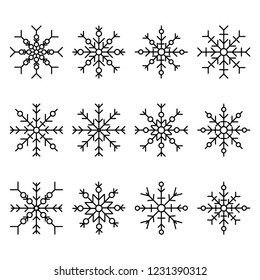 Set of twelve snowflakes. Vector illustration on white background