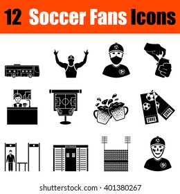 Set of twelve soccer fans  black icons. Vector illustration.