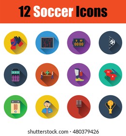 Set of twelve soccer icon in ui colors. Vector illustration.