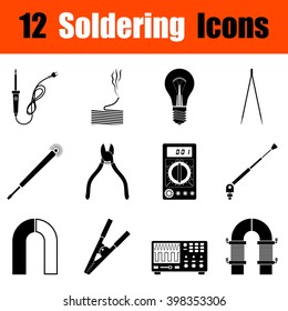 Set of twelve soldering  black icons. Vector illustration.