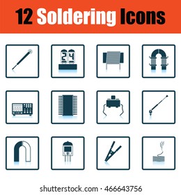 Set of twelve soldering  icons. Shadow reflection design. Vector illustration.