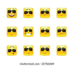 Set of twelve square faces in yellow