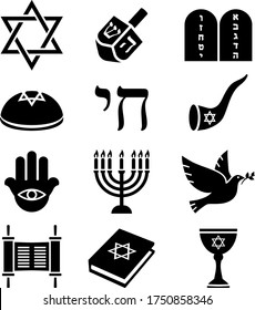 Set of twelve symbols of Judaism. Without a background, isolated.