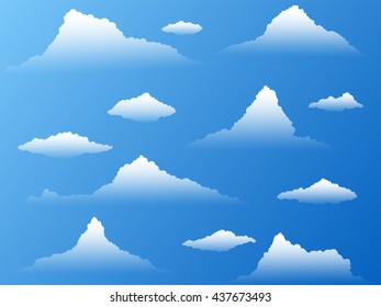Set of twelve transparent different clouds.