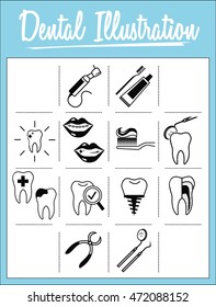 Set of twelve vector Dental icons on white background