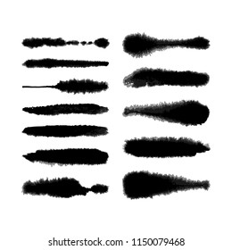 Set of twelve vector hand created watercolor fluffy brushes with transparent gradations of one color. There are all of them on brushes panel.