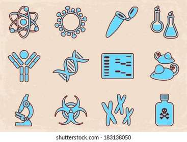 Set of twelve vintage molecular biology science icons