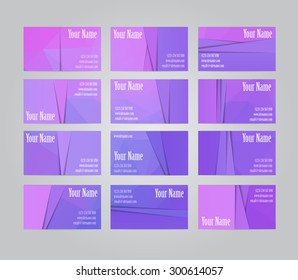 Set of twelve violet geometric visit cards