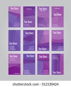 Set of twelve violet vertical geometric visit cards