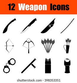 Set of twelve weapon black icons. Vector illustration.