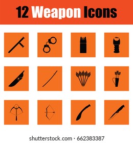 Set of twelve weapon icons. Orange design. Vector illustration.