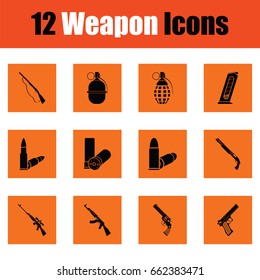 Set of twelve weapon icons. Orange design. Vector illustration.