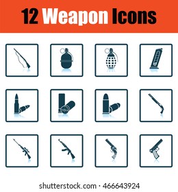Set of twelve weapon icons. Shadow reflection design. Vector illustration.