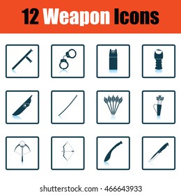 Set of twelve weapon icons. Shadow reflection design. Vector illustration.