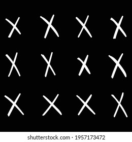 Set Of Twelve White X On Black Background Collection