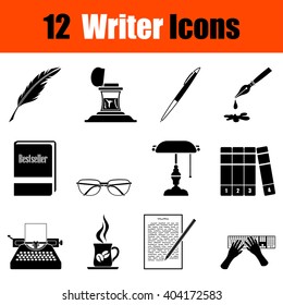 Set of twelve writer black icons. Vector illustration.