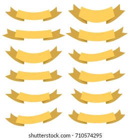 Set of twelve yellow ribbons and banners for web design. Great design element isolated on white background. Vector illustration.