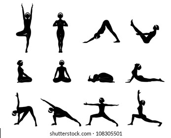 A set of twelve yoga asanas. Vector illustration