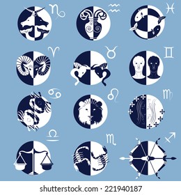 Set of Twelve Zodiac Horoscope Signs and Symbols icon