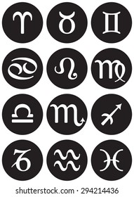 Set of twelve zodiac signs in black