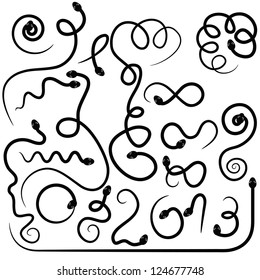 Set of twenty black snakes. Snake year 2013. Vector illustration.