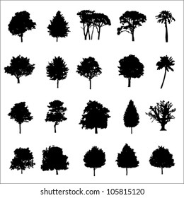 Set Of Twenty Black Vector Silhouettes Trees