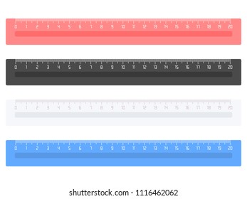 Set of twenty centimeter rulers - black, white, blue and red colors on a white background. Vector illustration