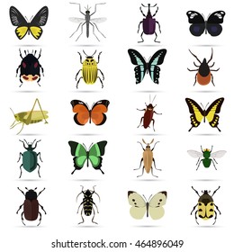 Set of twenty color flat insects icons