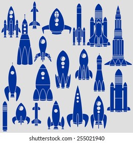 Set aus zwanzig verschiedenen Raketen