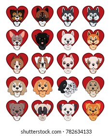 set twenty dogs came out of a hole carved in the shape of a heart on a red background